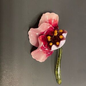 Vintage 1980’s signed FABRICE PARIS resin Pink and Red Flower Brooch